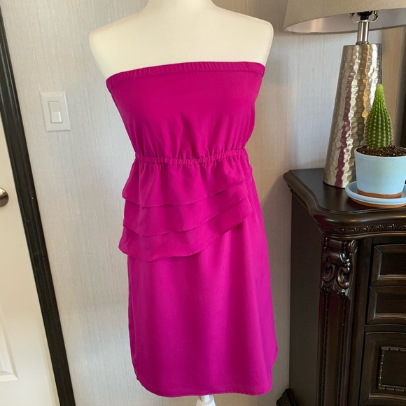AVON MARK strapless ruffle purple magenta dress - Picture 10 of 11